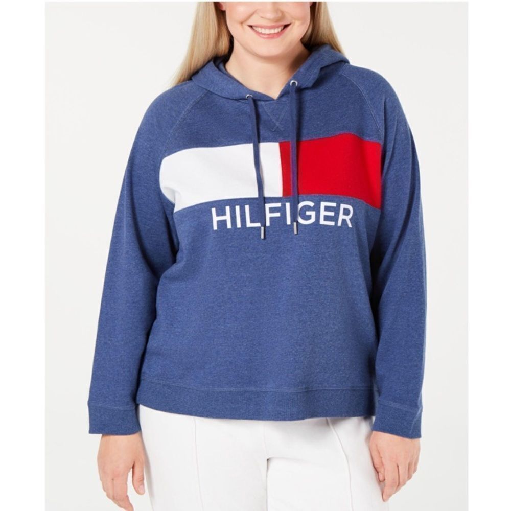 Tommy Hilfiger Ladies Blue Color Block‎ Hoodie Size 0X